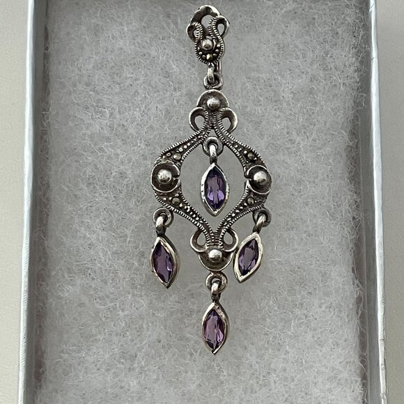 Amethyst & Marcasite 925 Sterling Silver Pendant - Picture 5 of 5